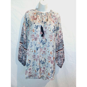 Cato sz 18/20W Beige Multicolor floral tie front keyhole cottage peasant blouse